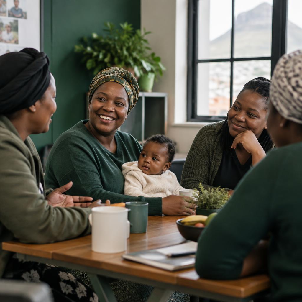 Mothers connecting in a community support group